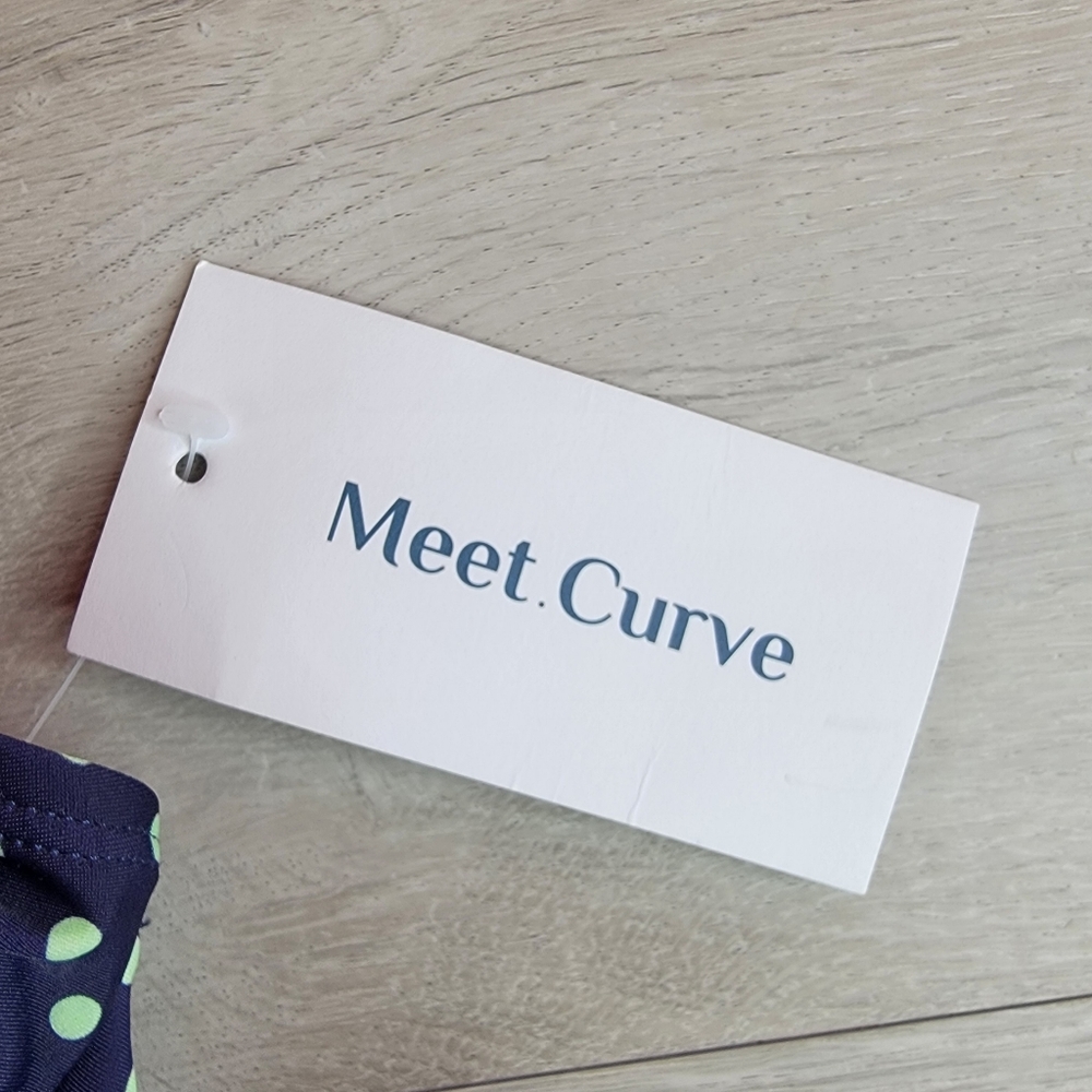 Meet Curve Womens XL Swimsuit Dress Blue Green Polka Dot Ruched Tie Sides NWT - Picture 9 of 11